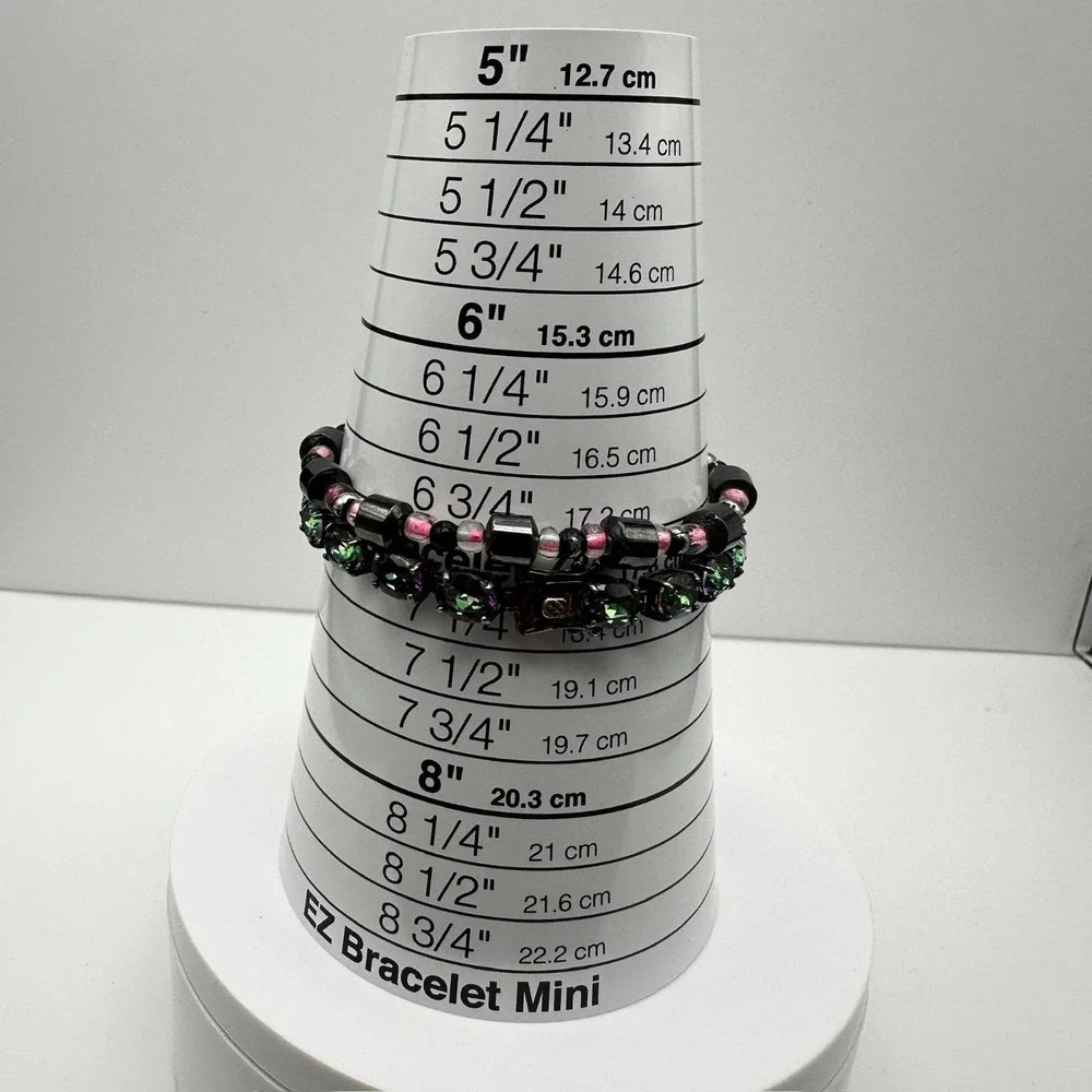 Vintage 90's Black & Pink Hematite Magnetic‎ Necklace & Wrap Bracelet Set Retro